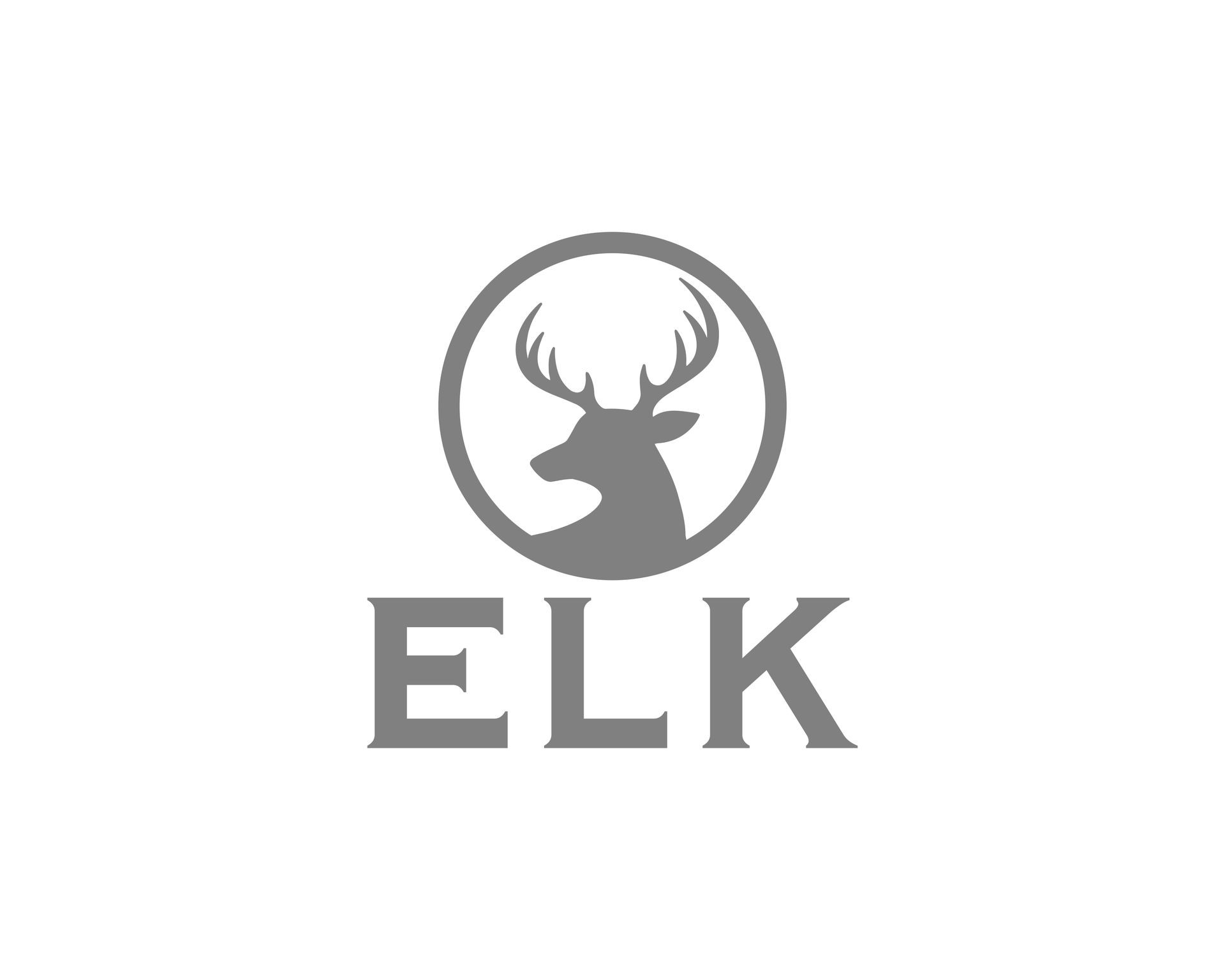 Gray ELK logo featuring a silhouette of an elk head with antlers inside a circular border.